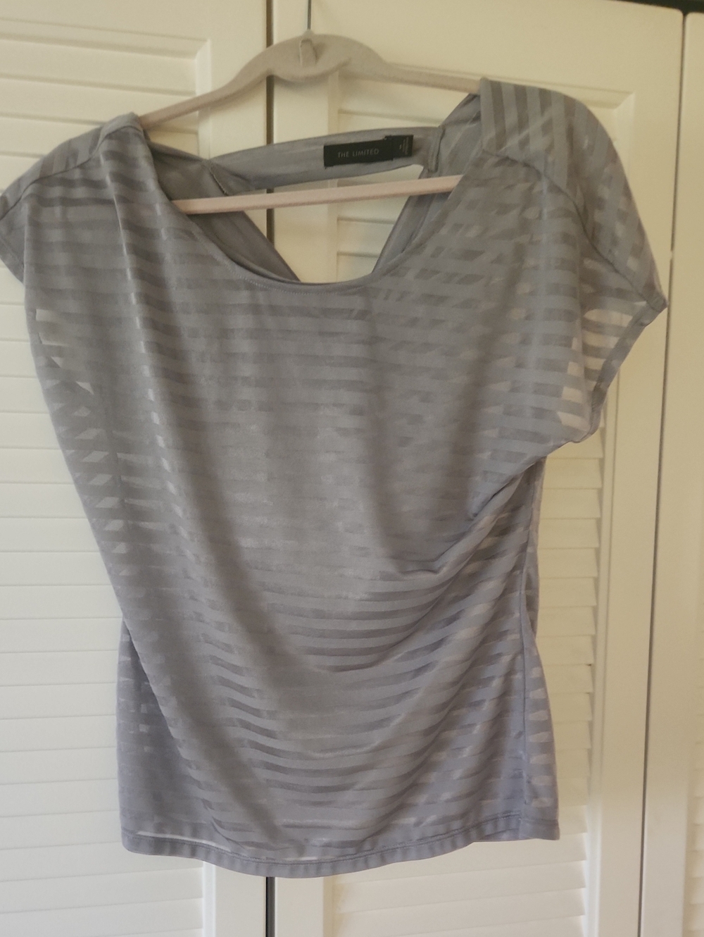 The Limited Sheer Striped Short Sleeve Top - Gray